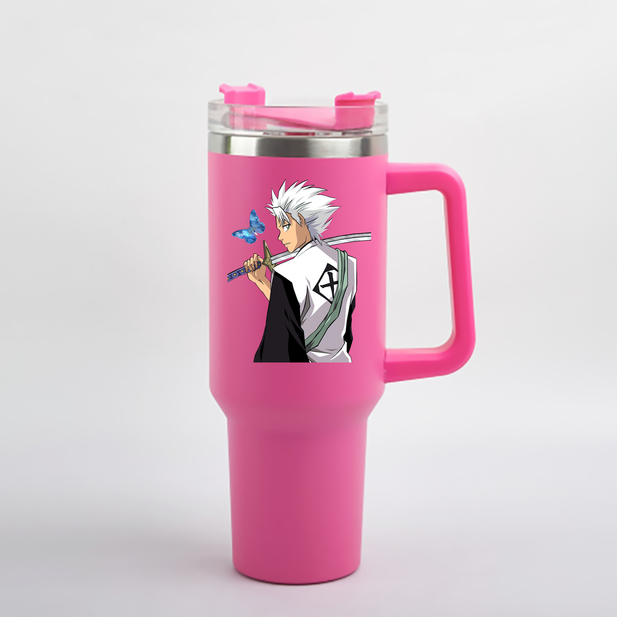 （画像用） ブリーチ 日番谷冬獅郎（ひつがや とうしろう） BLEACH Hitsugaya Toushirou 1200mL車用タンブラー - クリスタルステッカー（プラスチックストロー付き）